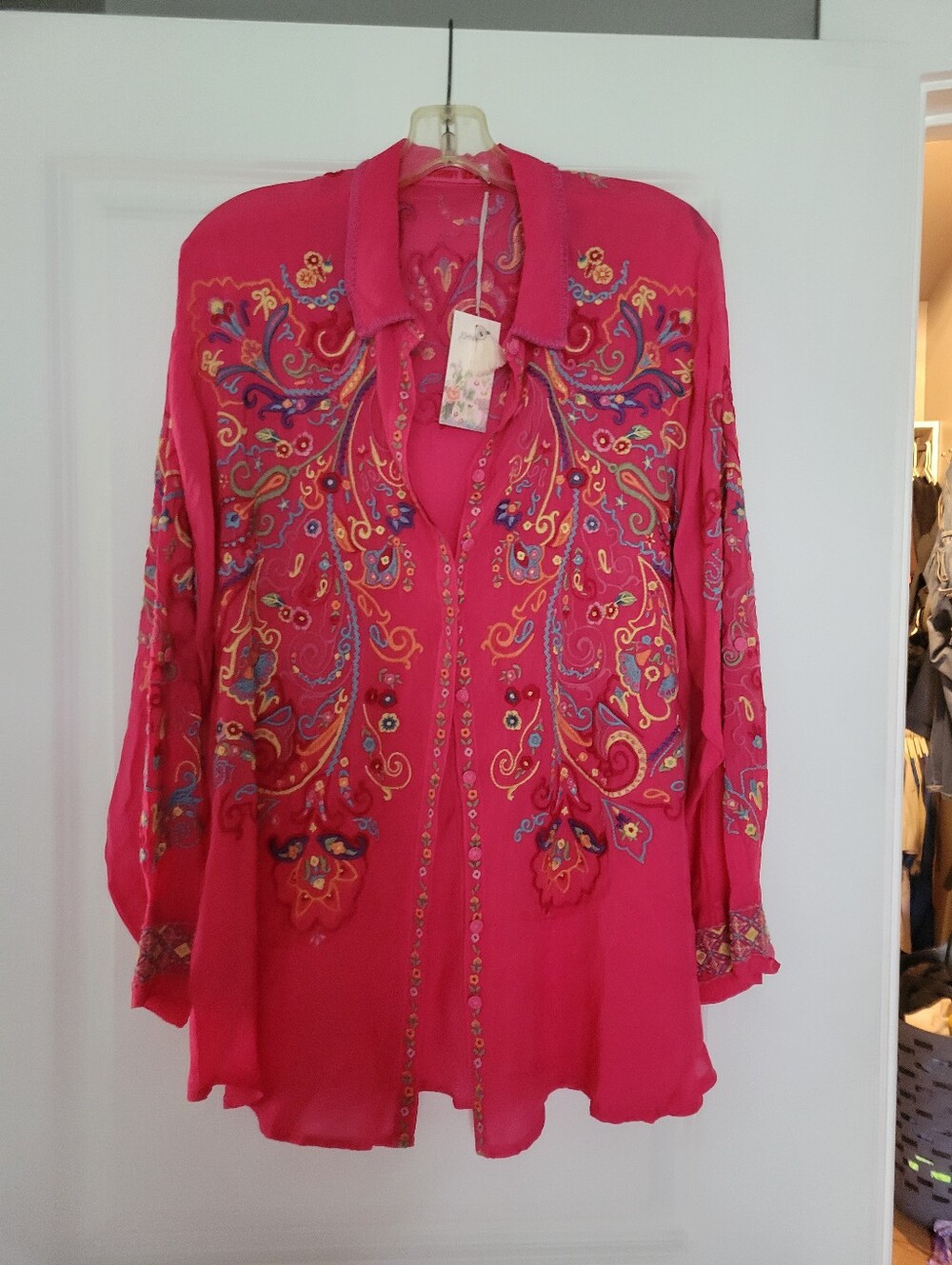 Johnny Was Pink Embroidered Paisley Tunic